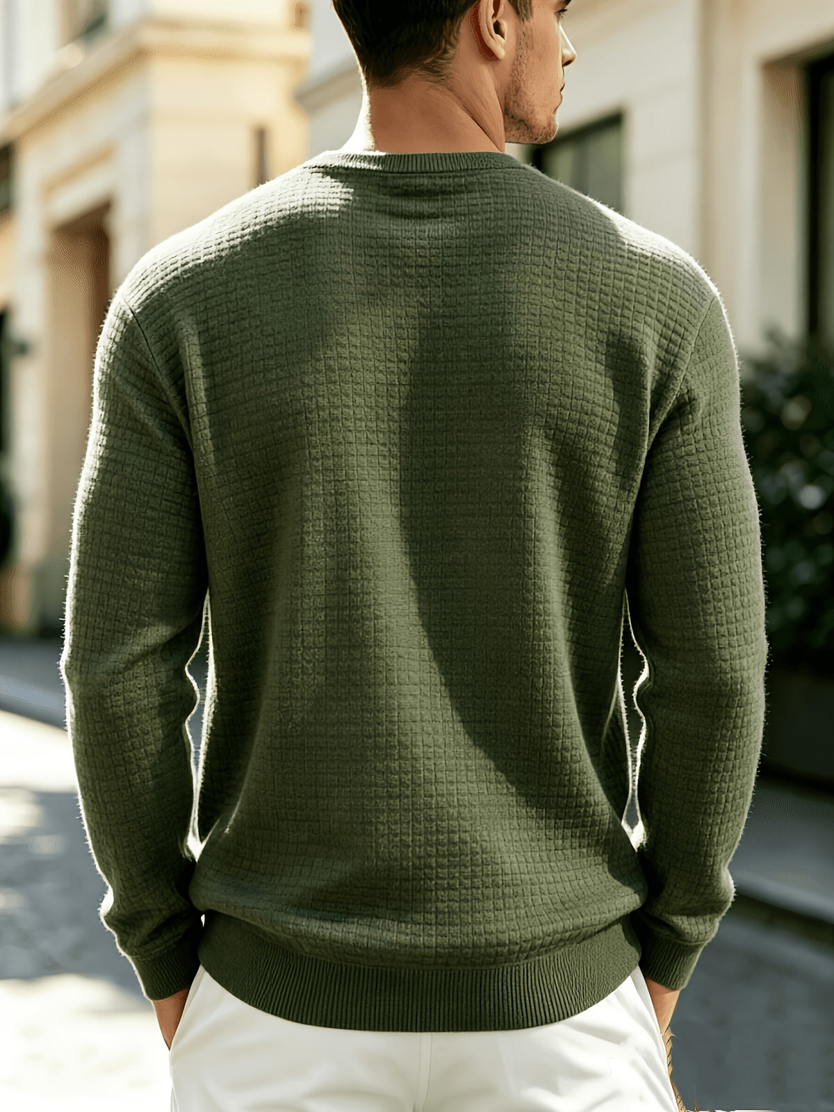 Men'S Knit Round Neck Solid Small Checkered Pullover Sweatshirt, Casual Easy Fashion Trendy Square Premium Men'S Clothing - fern green