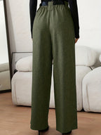 Women's Long Pants, New Autumn/Winter Collection, Elegant and Fashionable Wide-Leg Trousers - Olive Green
