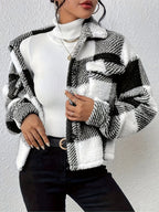 Women's Casual Plaid Lapel Jacket - Black