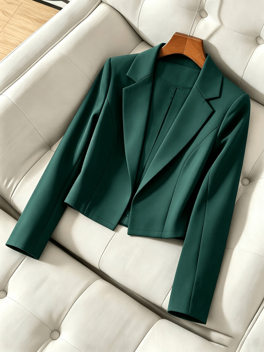 Elegant Women'S Short Fitted Blazer, Commute, Versatile (Unlined) - Dark Green