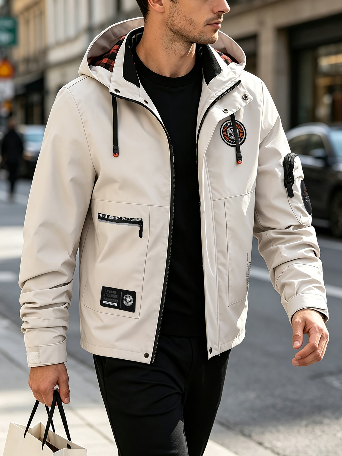 Men's Spring-Autumn New Style Fashion Zipper Jacket - Fashionable and Versatile Outdoor Daily Casual Commuting Jacket - Multi-pocket Hooded Jacket - Can Also Be Given as a Gift to Others - White