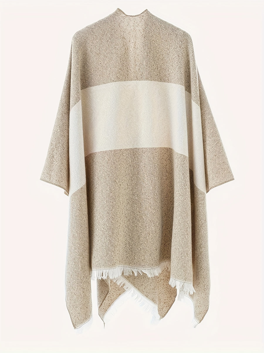 New Striped Asymmetrical Shawl Coat, Perfect Autumn Gift for Women - Beige