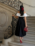 Targeted Elegant Women'S Clothing Floral Embellishment Off-Shoulder Dress - Black