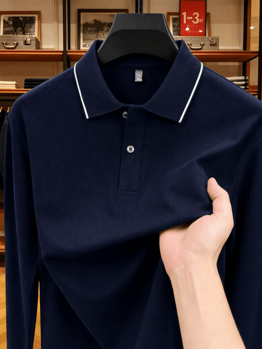 Men'S Clothing Golf Fishing Tennis Sports Solid Color Top Spring Fall Soft Skin Friendly Long Sleeve Polo Shirt Long Sleeve T Shirt New Autumn Business Casual Turn Collar Loose Versatile Pullover Top for Middle-Aged Men - On Cyan