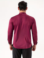 Seamless High-Elasticity Pressed Hem Wrinkle-Free Men's Long-Sleeve Striped Fashion Casual High-End Button-Up Cardigan Four-Way Stretch Men's Top, Fabric Weight 160g, Material 88% Polyester Fiber 12% Spandex - Wine red strip