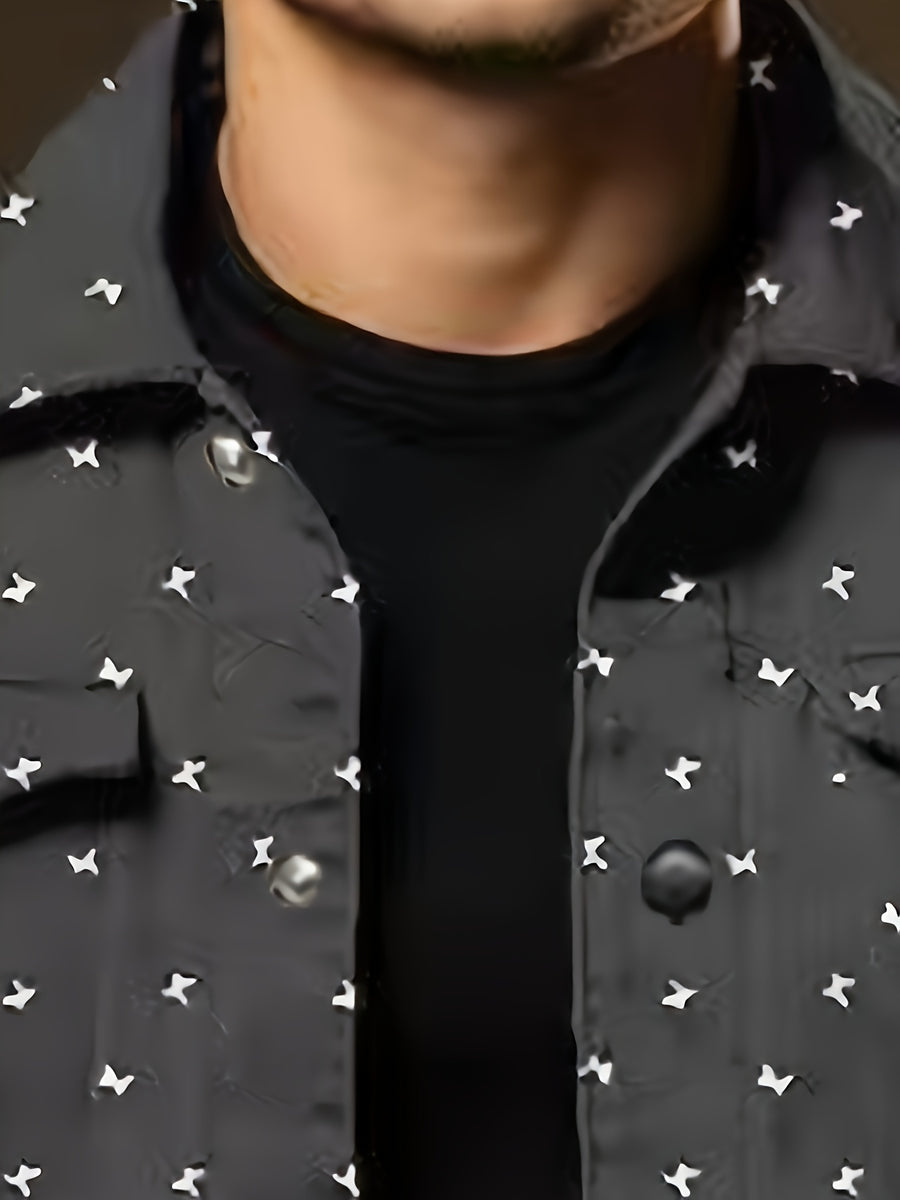 2025 New Spring/Autumn Men'S Gray Base Star Pattern Jacket, Textured And Individual, Street Outing And Trendy Gatherings, Easily Mastering Retro Trendy Man Style - jks749
