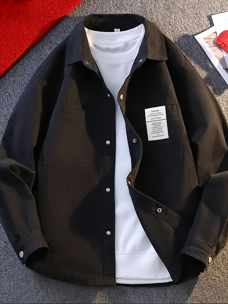 Men's Light Luxury Trendy Brand Shirt-Style Jacket, Spring/Autumn Men's Jacket, Spring/Autumn Workwear Clothing - Black