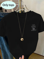 Front And Back Print Short Sleeve T-Shirt - That Sounds Like a You Problem, Humorous Slogan Tee, Women'S Spring Summer Trendy Top, Fashion Statement, Casual Wear - Black