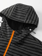 New 2026 Retro Premium Men'S Striped Jacket Texture Preppy Casual Hooded Coat Top - Black