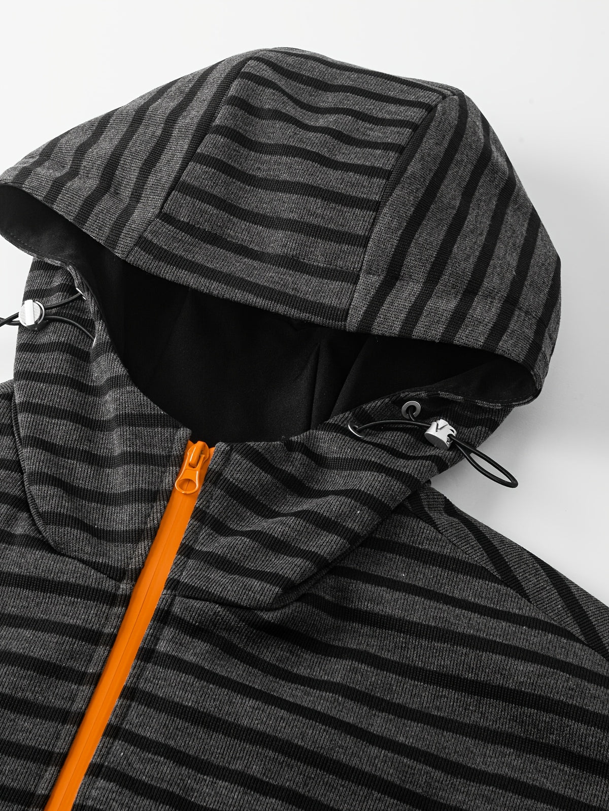 New 2026 Retro Premium Men'S Striped Jacket Texture Preppy Casual Hooded Coat Top - Black