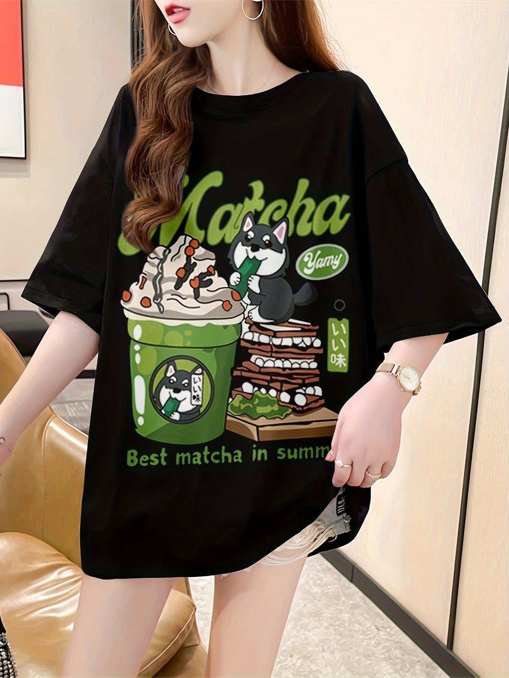 New Summer Collection of Plus-Size Loose-Fitting Stylish Cartoon Print Women'S Mid-Length Short-Sleeve T-Shirts - K136-B