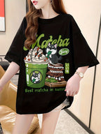 New Summer Collection of Plus-Size Loose-Fitting Stylish Cartoon Print Women'S Mid-Length Short-Sleeve T-Shirts - K136-B