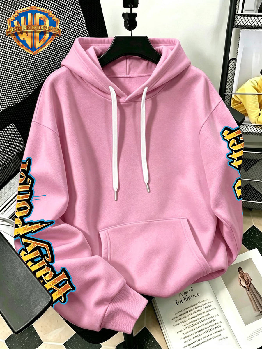 Warner Bros Official 1pc Vintage Golden Pattern Magic Owl Trendy Casual Hoodie - Men's Fashion Hoodie, Adjustable Drawstring Loose and Comfortable Sweatshirt, Suitable for Daily and Outdoor Sports Wear, the Perfect Choice for Warmth in Autumn - Pink Color