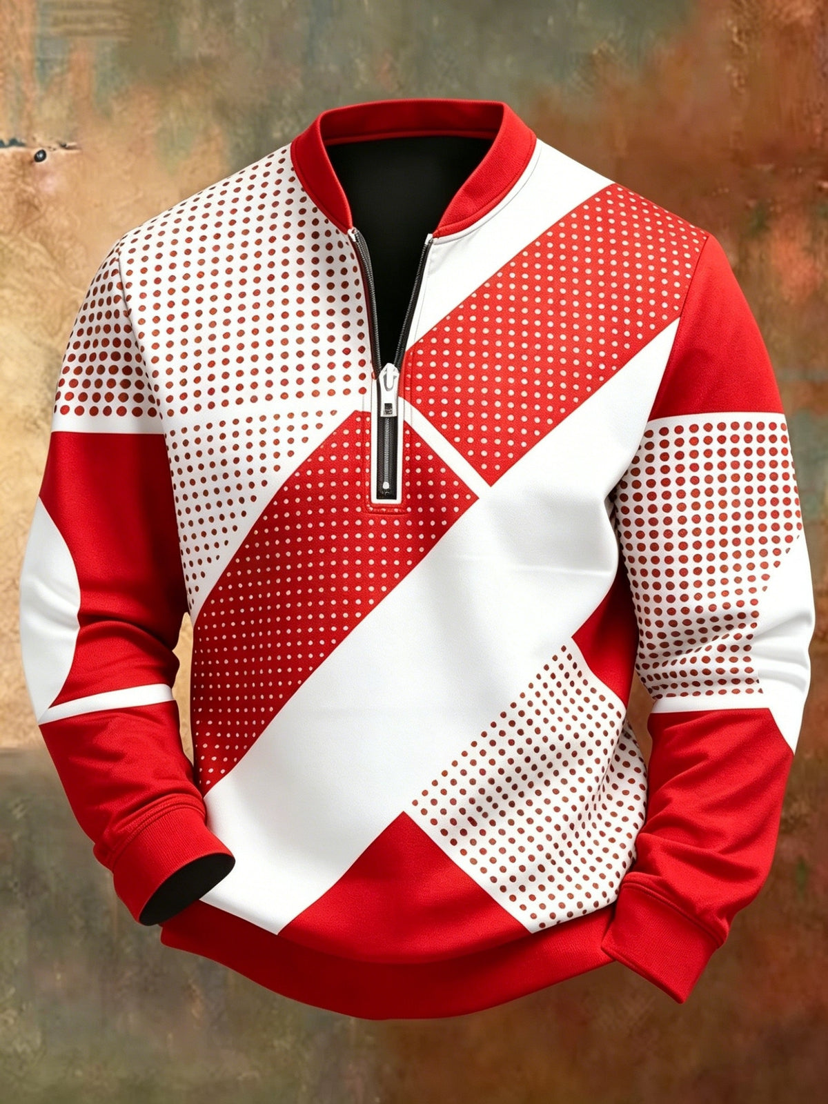 Men'S Autumn Winter Polo Zipper Sweatshirt, Classic Trendy New Half-Zip POLO Sweatshirt, American Retro Geometric Color-Block Print, Polo Stand Collar, Machine Washable, Daily Casual Party Outdoor Essential, Fashionable Long Sleeve Athletic Top - Mixed Color 4