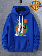 Warner Licensed Men'S Autumn Long Sleeve Hooded Sweatshirt, Durable Ribbed Cuffs, Breathable Polyester Fabric, Round Bottom with Rabbit And Duck Cartoon Print, Suitable for School Youth Casual Wear, Class, Club, Court Activities - Color Blue