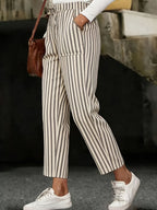 Women'S Striped Print Straight-Leg Cropped Trousers, Casual Lace-Up Elastic Waist Loose Pants - Multicolor