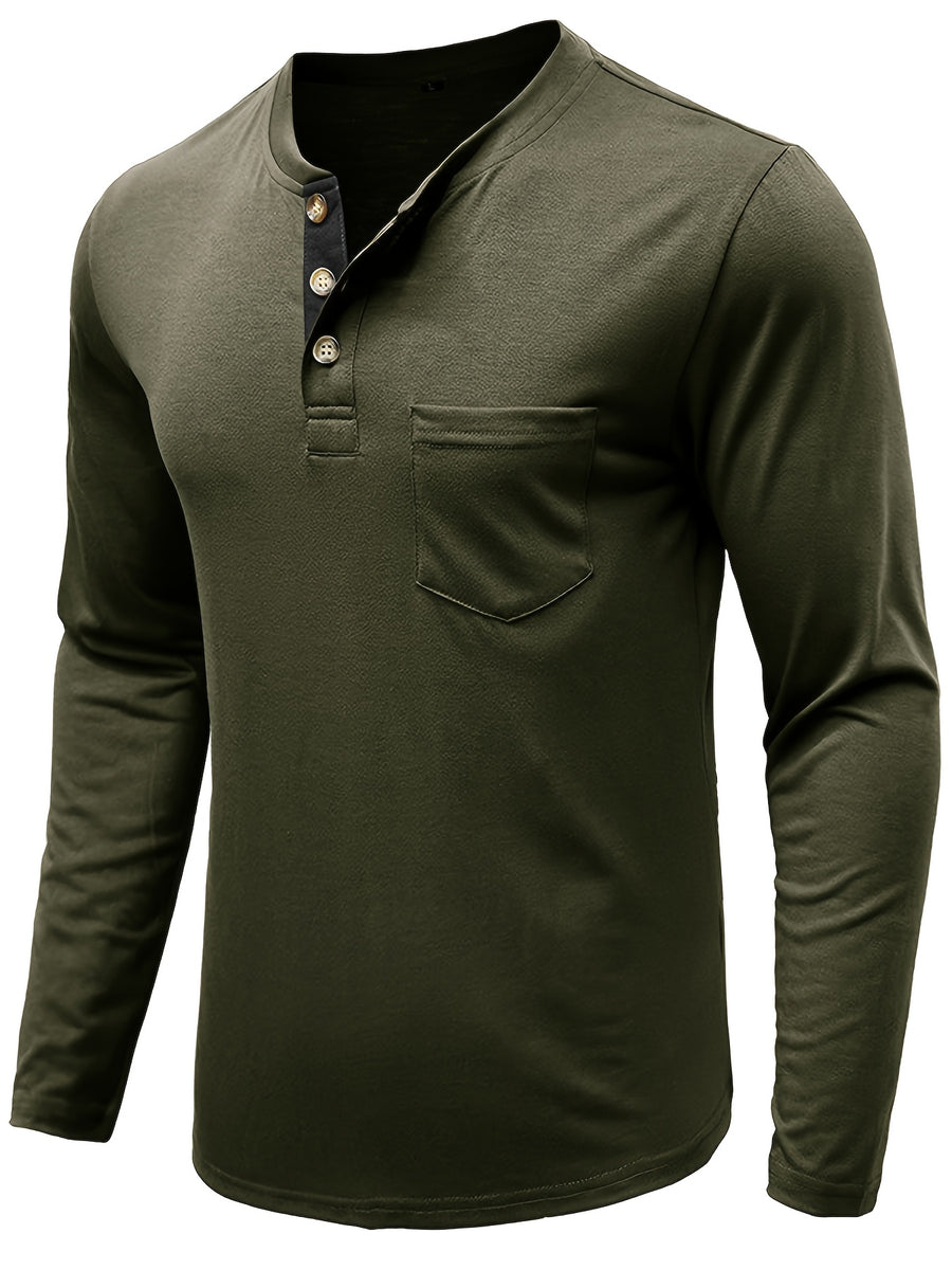 Joshmei OBM Men's Long Sleeve Crew Neck Henley Shirt Two-pc - Green Khaki