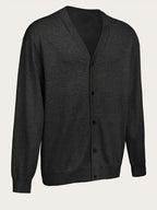 Men's Classic V-Neck Sweater - Elegant Button-Front Cardigan, Soft Knit Sweater for Fall/Winter, Office & Formal Events - Easy-Care Everyday Chic Sweater Coat, Sweater Cardigan, Winter Wardrobe Essential, Modern Vneck Design, Solid Color Design - Black