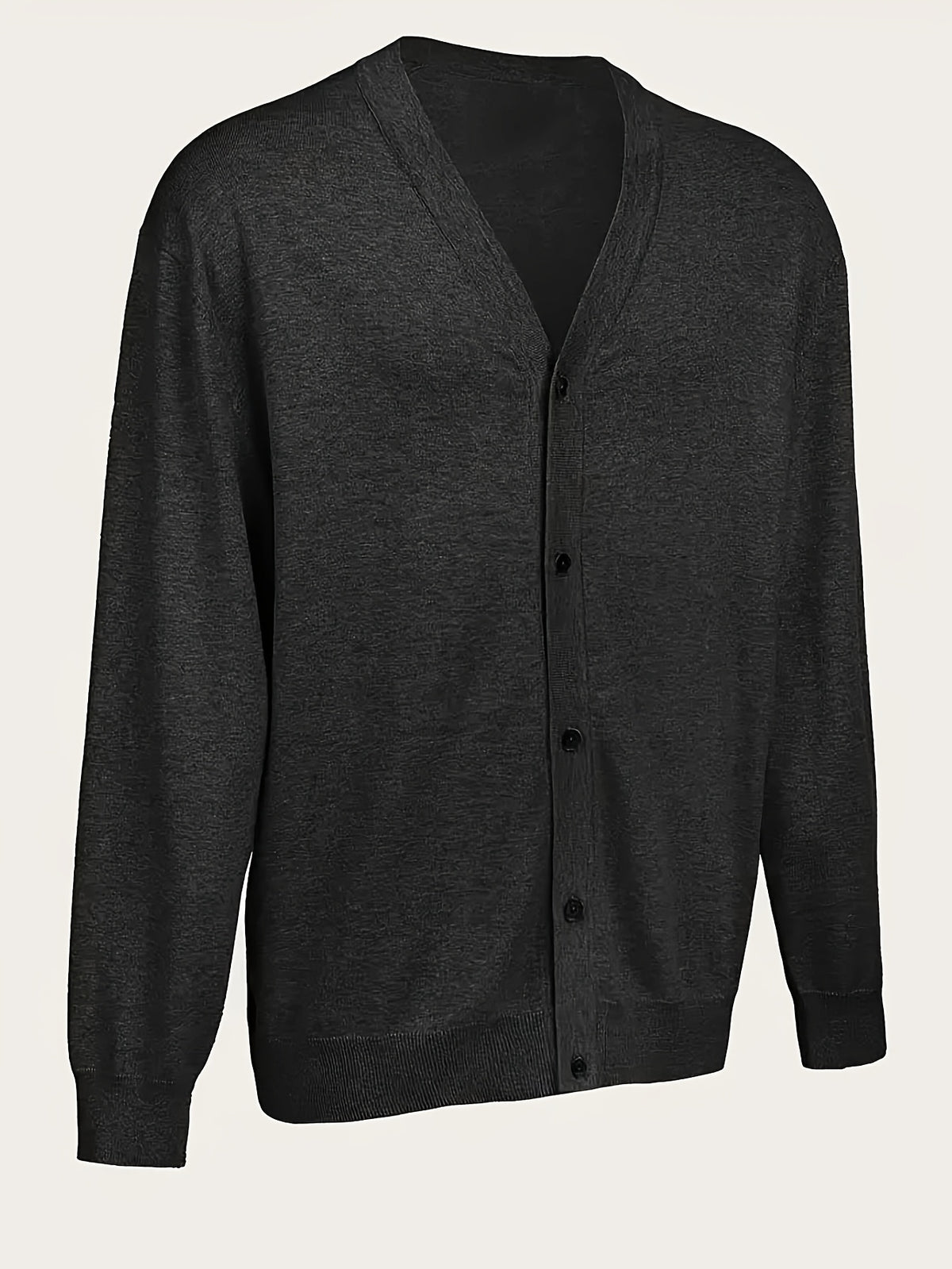 Men's Classic V-Neck Sweater - Elegant Button-Front Cardigan, Soft Knit Sweater for Fall/Winter, Office & Formal Events - Easy-Care Everyday Chic Sweater Coat, Sweater Cardigan, Winter Wardrobe Essential, Modern Vneck Design, Solid Color Design - Black