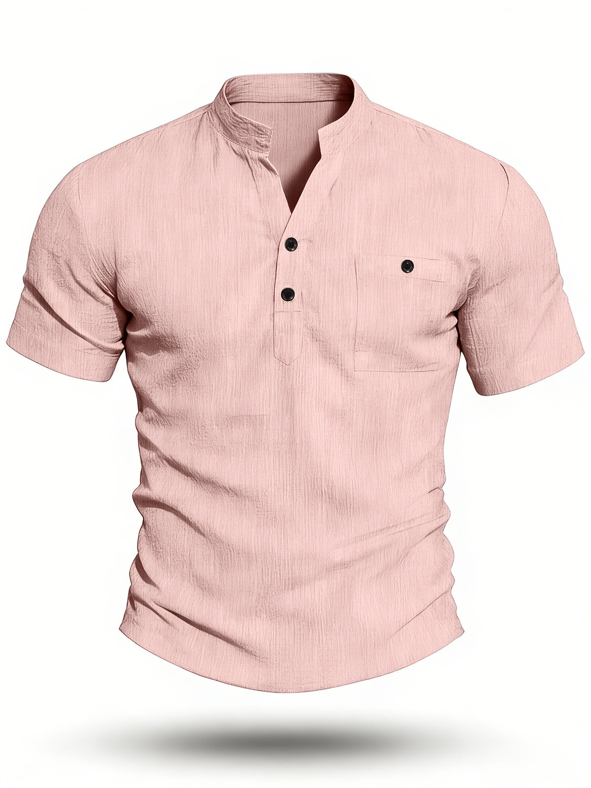 Henley Shirt Men's High-Quality Summer Short-Sleeve Henley T-Shirt - Men's Top, Old Money Style, Suitable for Golf Attire, Outdoor Camping, Fishing, and Daily Casual Wear - Pink Color