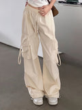 American Vintage Hot Work Pants for Women, Summer Lightweight Loose Street Dance Hip-Hop Trend Wide-Leg Pants - Apricot