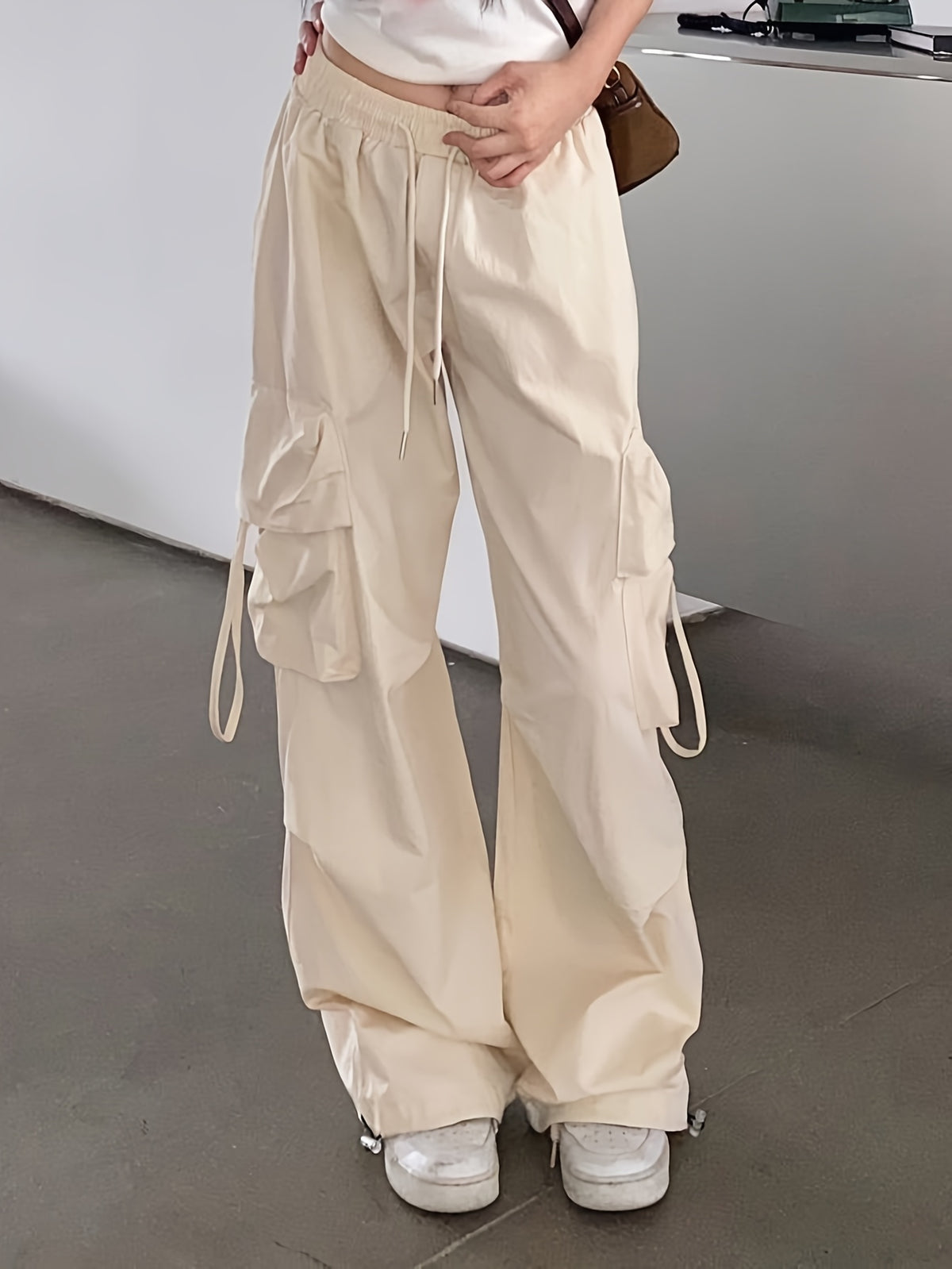 American Vintage Hot Work Pants for Women, Summer Lightweight Loose Street Dance Hip-Hop Trend Wide-Leg Pants - Apricot