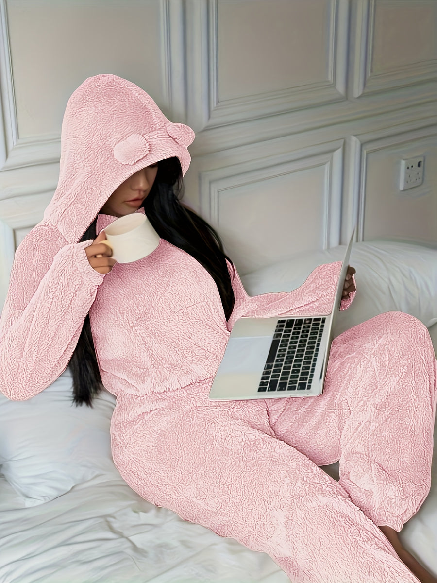 Women's Khaki Fluffy Casual Loose Double-Sided Set "Wilderness - Pink Color