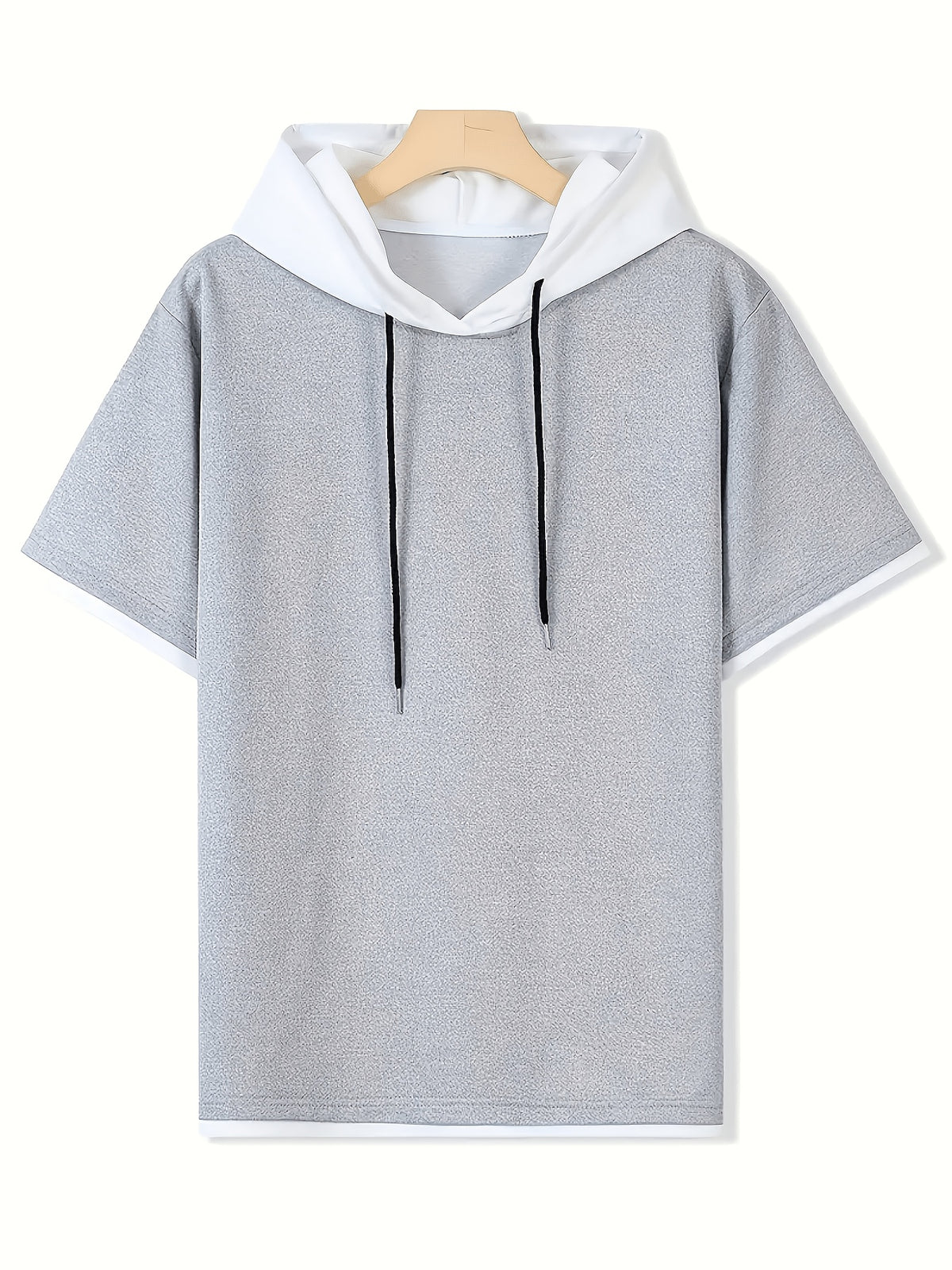 Spring Summer New Casual Versatile Patchwork Hooded Sweatshirt Short Sleeve Top - Gray And White