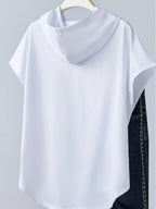 1pc Minimalist Black And White Butterfly Cold Style Advanced Print Y2K Style Women'S Sportswear Hooded Loose Design Soft And Comfortable Top Elegant Fashionable T-Shirt Hooded Short Sleeve - White