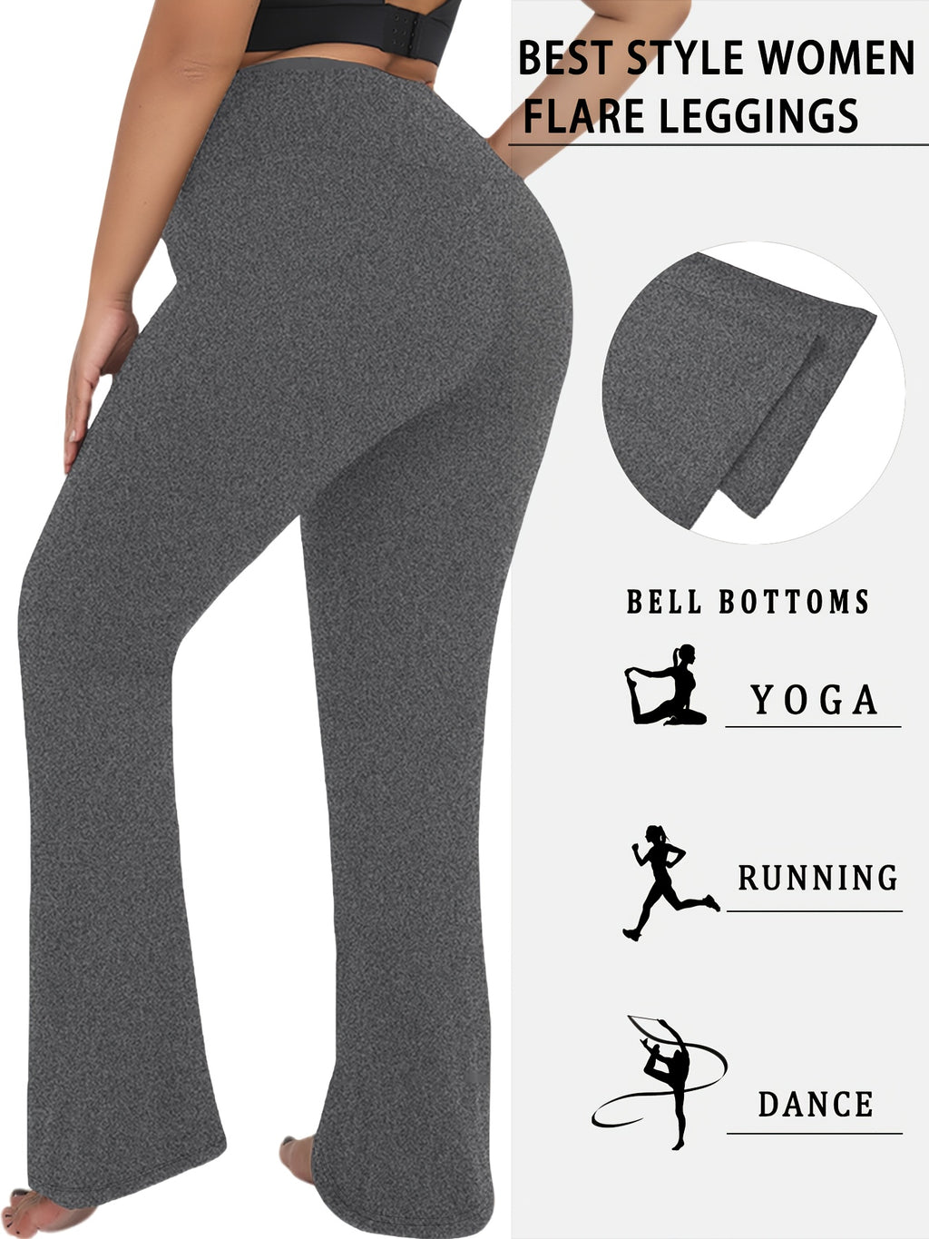 Plus Size Women's Super Soft High Waisted Flare Pants, Leggings Tummy Control Soft Bootleg Bell Bottoms - Grey