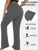 Plus Size Women's Super Soft High Waisted Flare Pants, Leggings Tummy Control Soft Bootleg Bell Bottoms - Grey