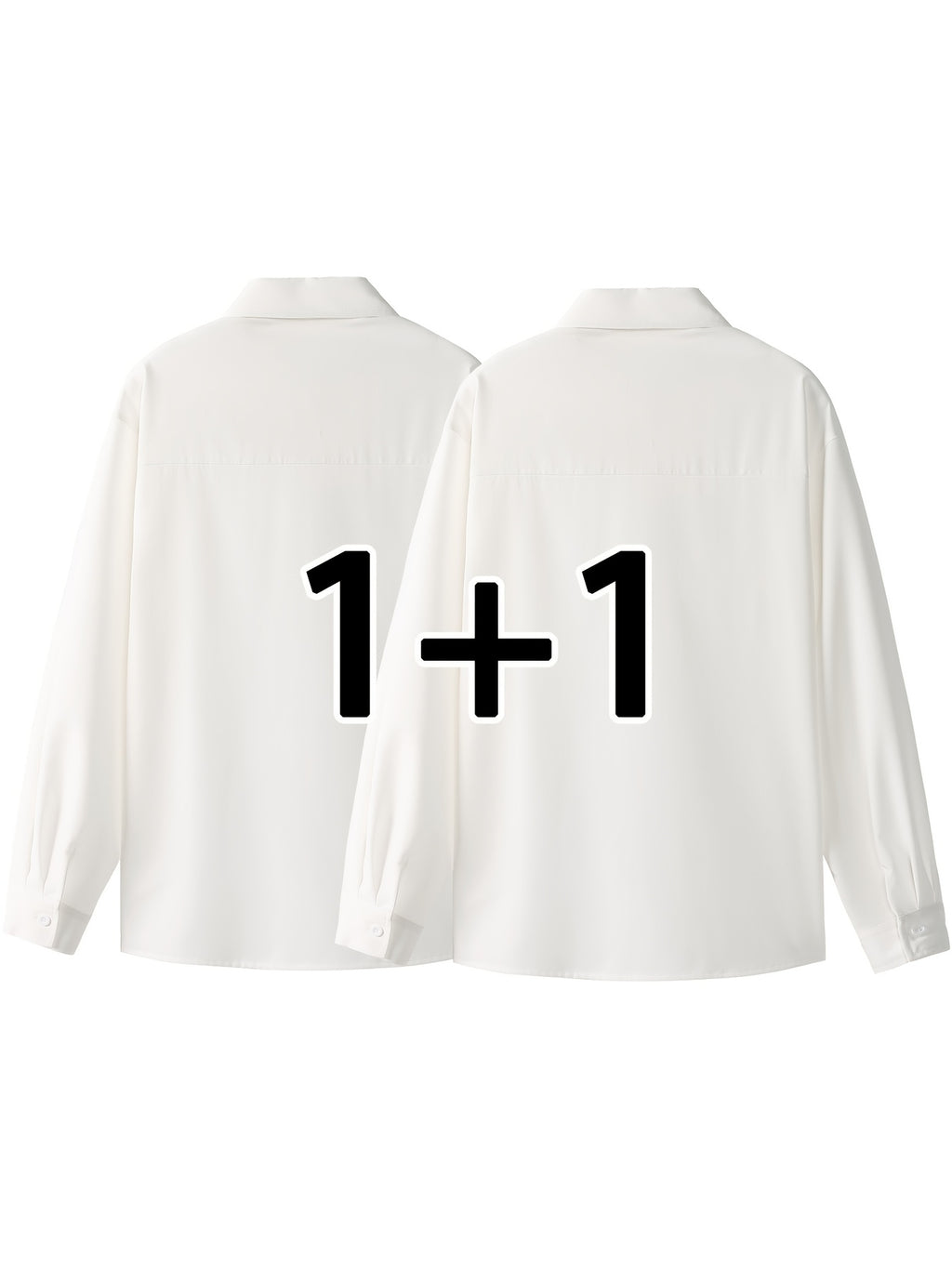 2pcs Set: Men's Casual Loose-Fitting Long-Sleeve Shirt with a Draping Effect, Black Premium Feel Versatile Top, Men's White Shirt Base Layer, Two-Shirt Set - White+white