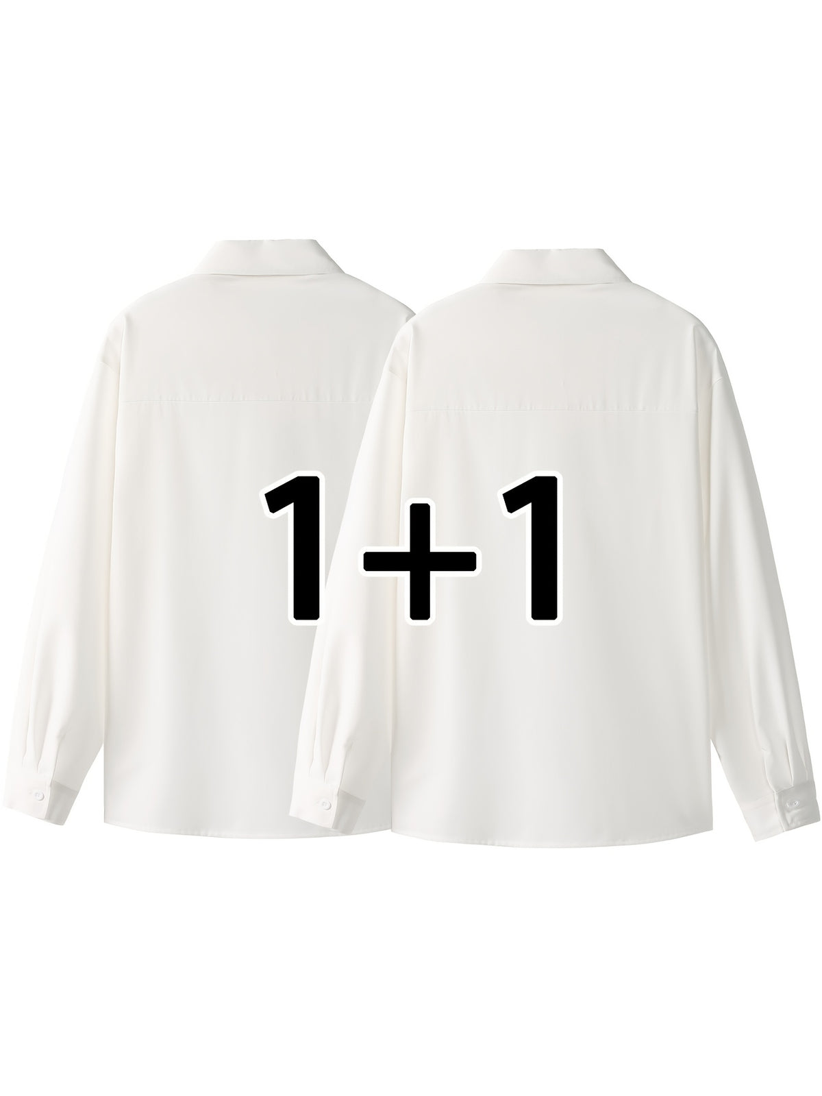 2pcs Set: Men's Casual Loose-Fitting Long-Sleeve Shirt with a Draping Effect, Black Premium Feel Versatile Top, Men's White Shirt Base Layer, Two-Shirt Set - White+white