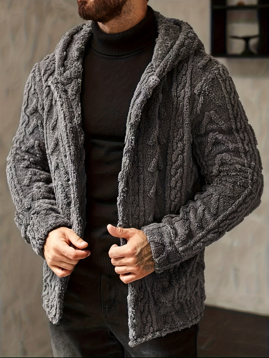 Men'S Casual Solid Color Hooded Jacket, Suitable for Autumn/Winter Outings, Men'S Plush Cardigan Men'S Snow Parka Hooded Cardigan Men'S Teddy Fleece Cardigan - Dark Gray