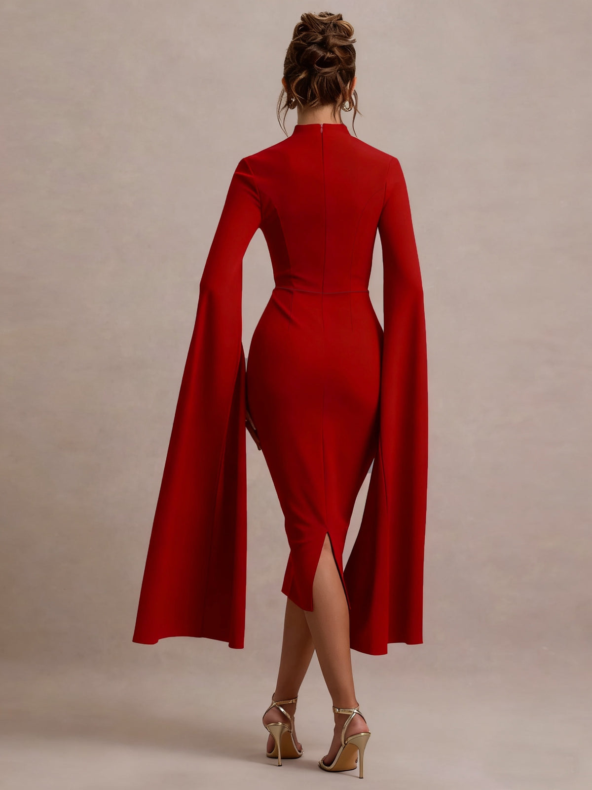 Mid-Length Fashion Evening Party Dress with Elegant Shawl Sleeves for a Graceful and Sophisticated Look - Burgundy