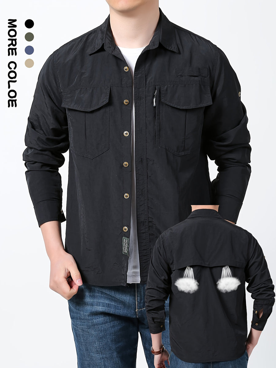 2025 Spring New Outdoor Fishing Long Sleeve Shirt Thin Multi-pocket Men's Workwear Shirt - Charcoal