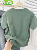 100% Women's T-Shirt, Summer Short Sleeve Lightweight Top, Trendy and Fashionable Standard Fit, Loose, Breathable, Versatile,, Fresh Little Daisy Pattern with Flying Bird Element, Simple and Artistic Design - Green