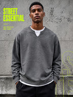 1pc Men'S Oversized Henley Notch-Neck Pullover Top, Drop Shoulder Loose Silhouette, Soft Knit Fabric, Ribbed Cuffs, Straight Hem, Minimalist Street-Inspired Long Sleeve Shirt for Daily Casual Commute Wear - heather grey
