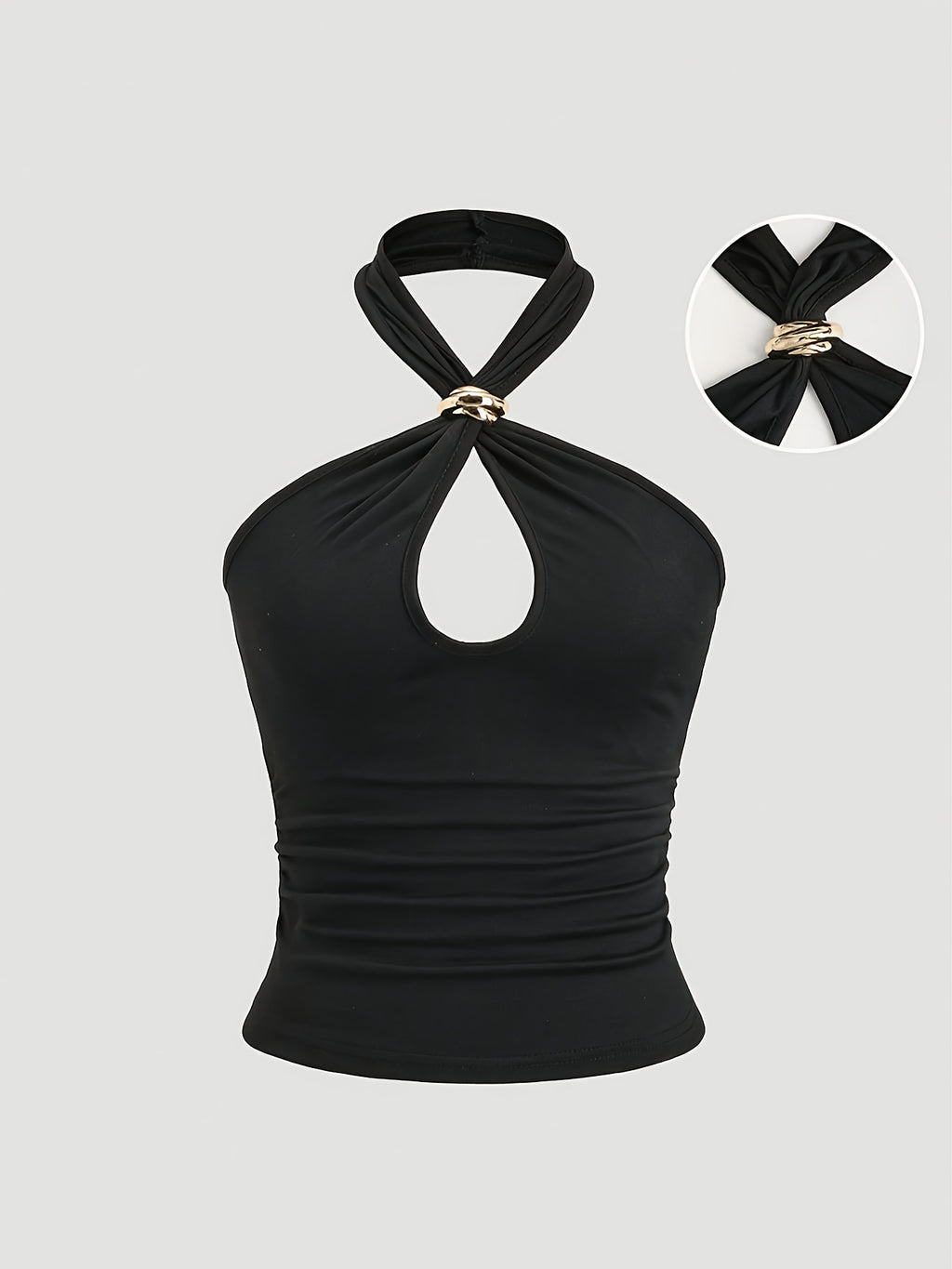 Sexy Backless Suspender Metal Decoration Slim-Fitting Bodysuit - Black