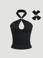 Sexy Backless Suspender Metal Decoration Slim-Fitting Bodysuit - Black