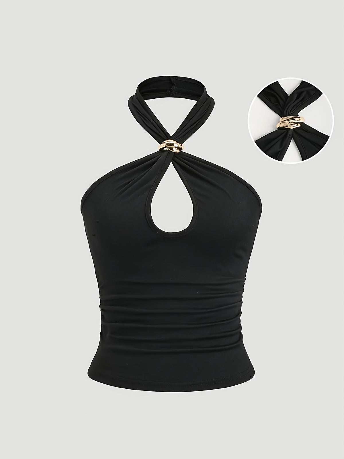 Sexy Backless Suspender Metal Decoration Slim-Fitting Bodysuit - Black
