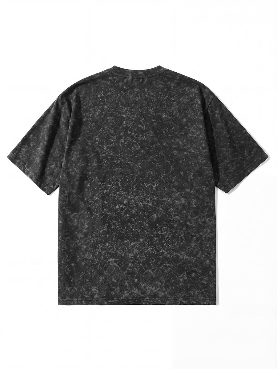 Minimalist Letter Pattern Short Sleeve, Outdoor Street Style Men'S Distressed T-Shirt - Black