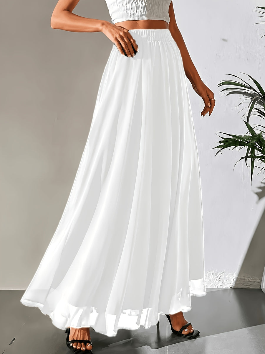 Women'S Chiffon A-Line Skirt, with Lining, Loose And Easy to Wear, Casual Elastic Waist, All-Season Wear, Suitable for Daily Leisure, Commuting, Convenient And Lightweight - White