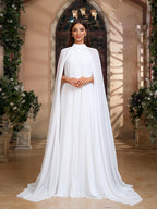Cape Mesh Dress, Family Gathering Birthday Party Dress, Elegant and Stylish Dress, Women's Long Dress, Party Dress, New Arrival, Women's Evening Gown, Host/Performer Dress, Bridesmaid Dress, Prom Evening Gown, Concert Performance Dress - White