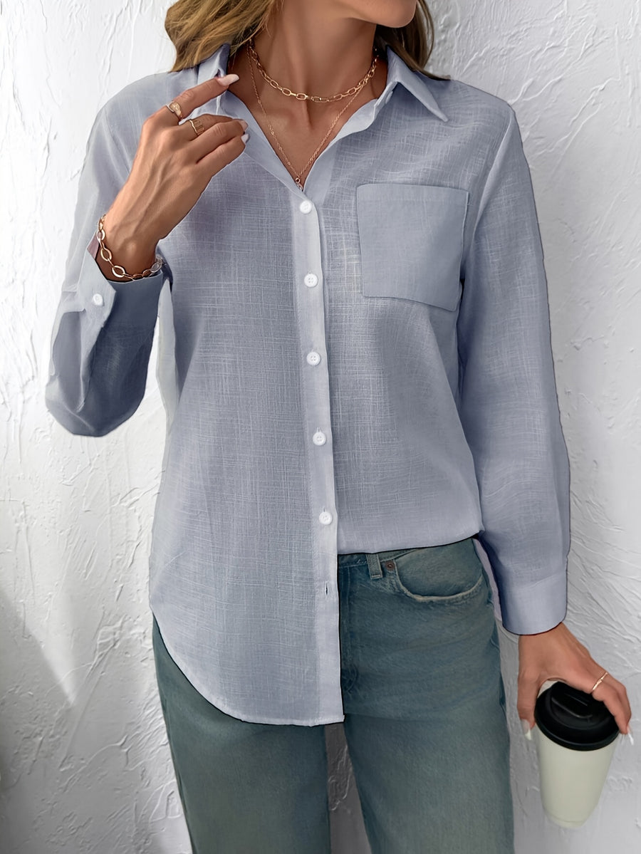 Slub Style Shirt Casual Women Long Sleeves - Graphite Color