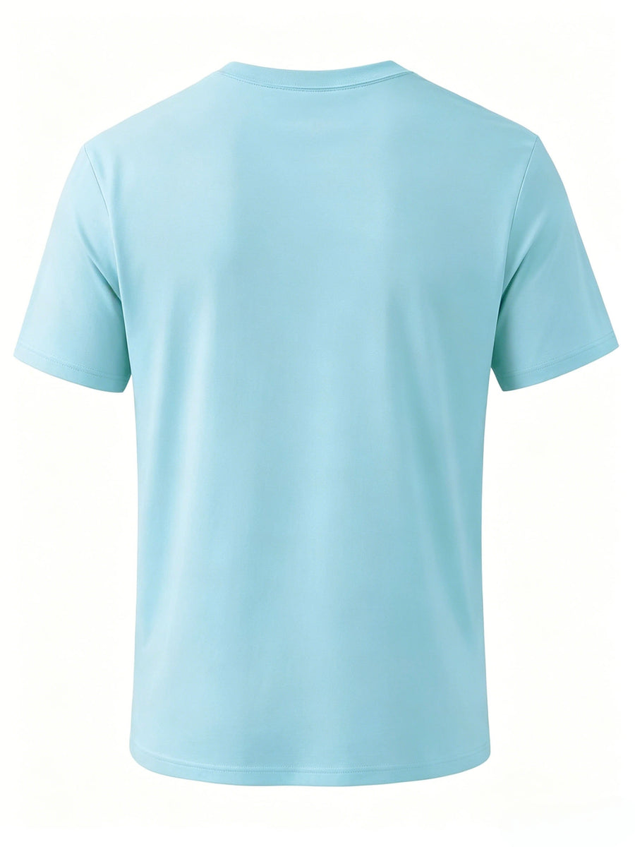 Men'S Patchwork V-Neck Short Sleeve T-Shirt, Suitable for Summer Outdoor Casual Wear, Casual Versatile Knit Top - Sky Blue 2