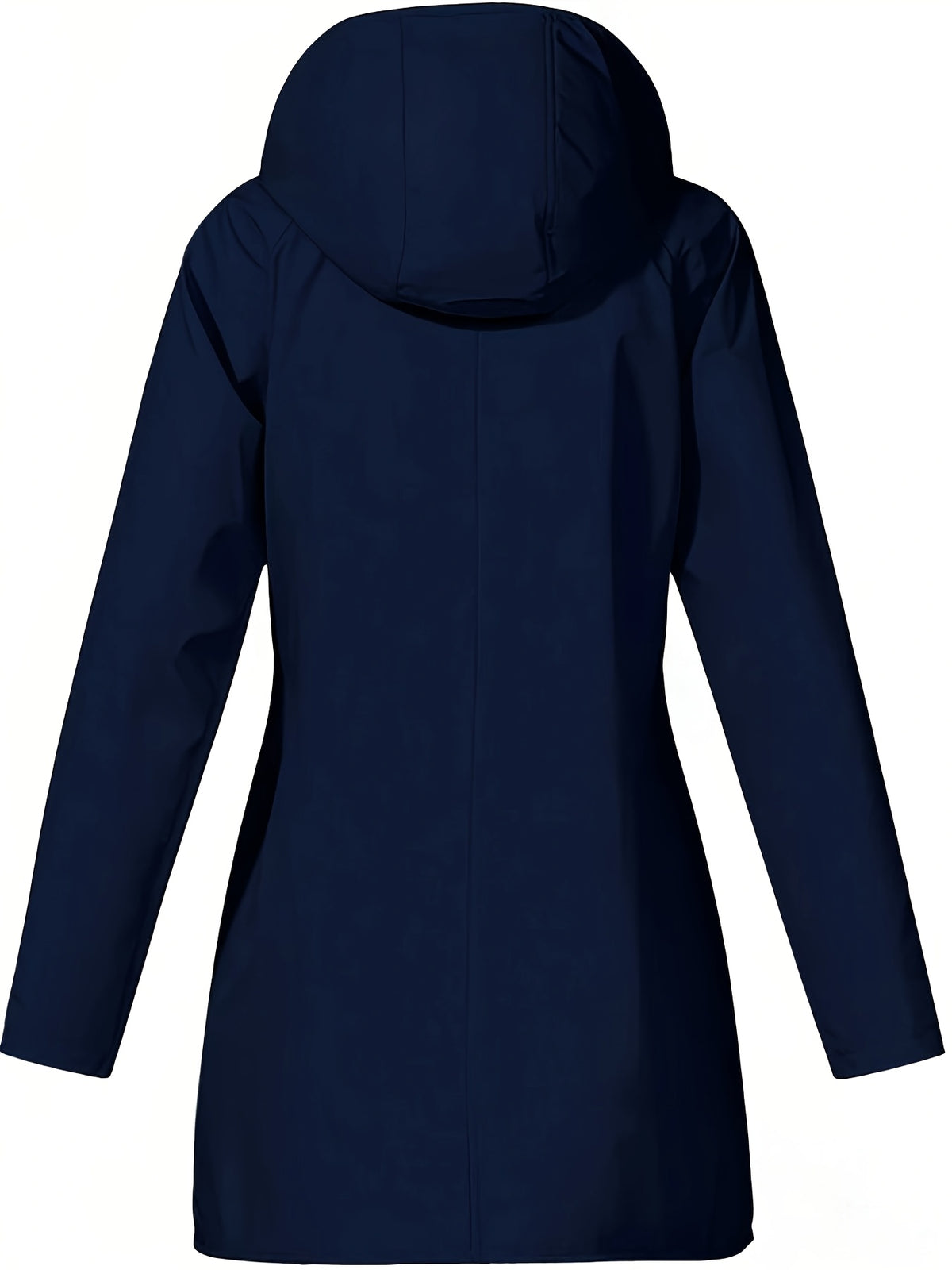 Women'S Hooded Outdoor Pocket Zipper Casual Mid-Length Trench Coat - Navy Color