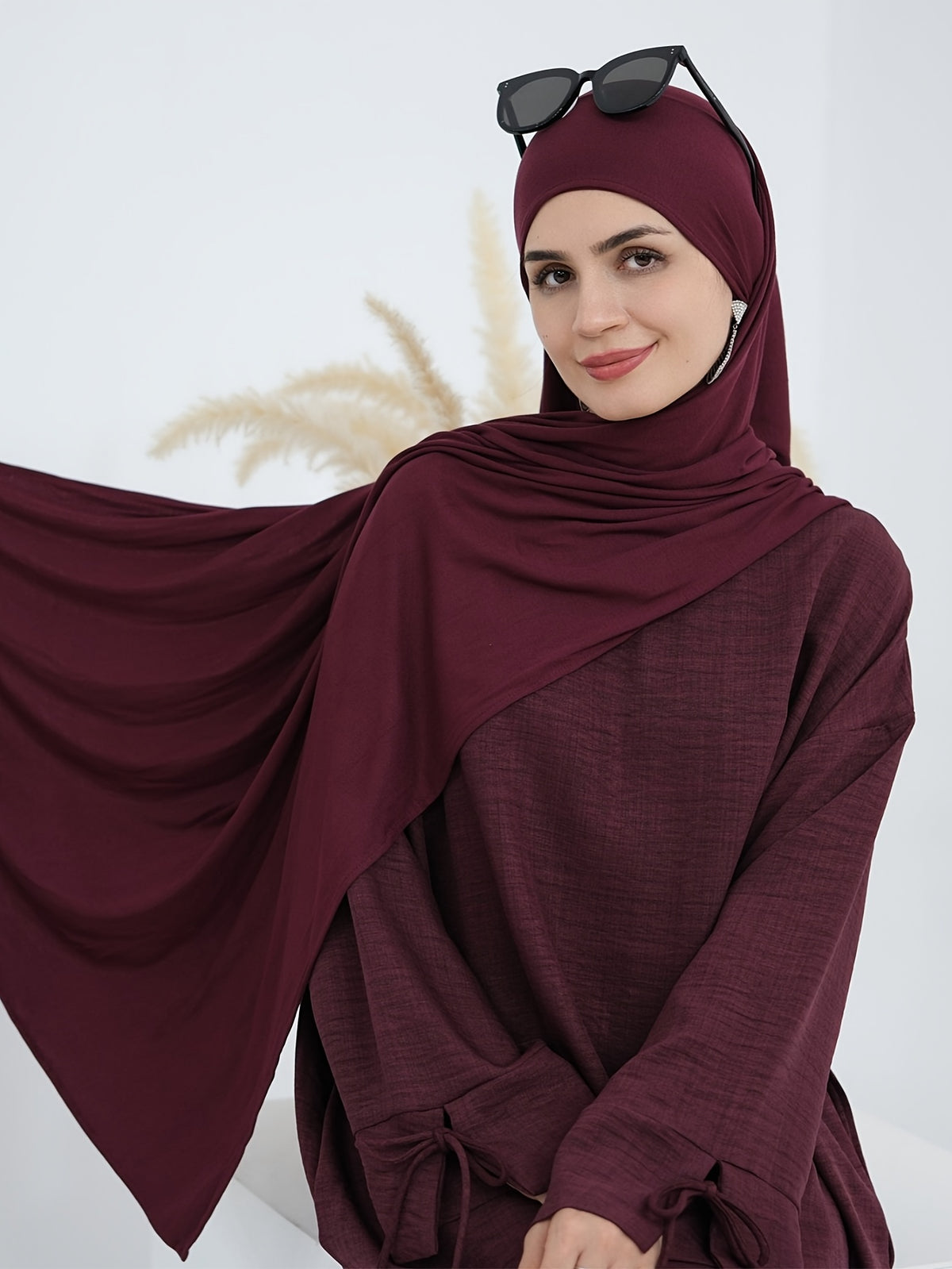 1pc Headless Scarf: Elegant Cuff Drawstring, Comfortable and Casual Solid Color, Suitable for Outdoor Travel and Daily Wear. Loose Women's Abaya Dress. Abayas for Women, Muslim, Women's Long Dresses, Oriental Arabic Robe, Abaya Dress - Deep Red