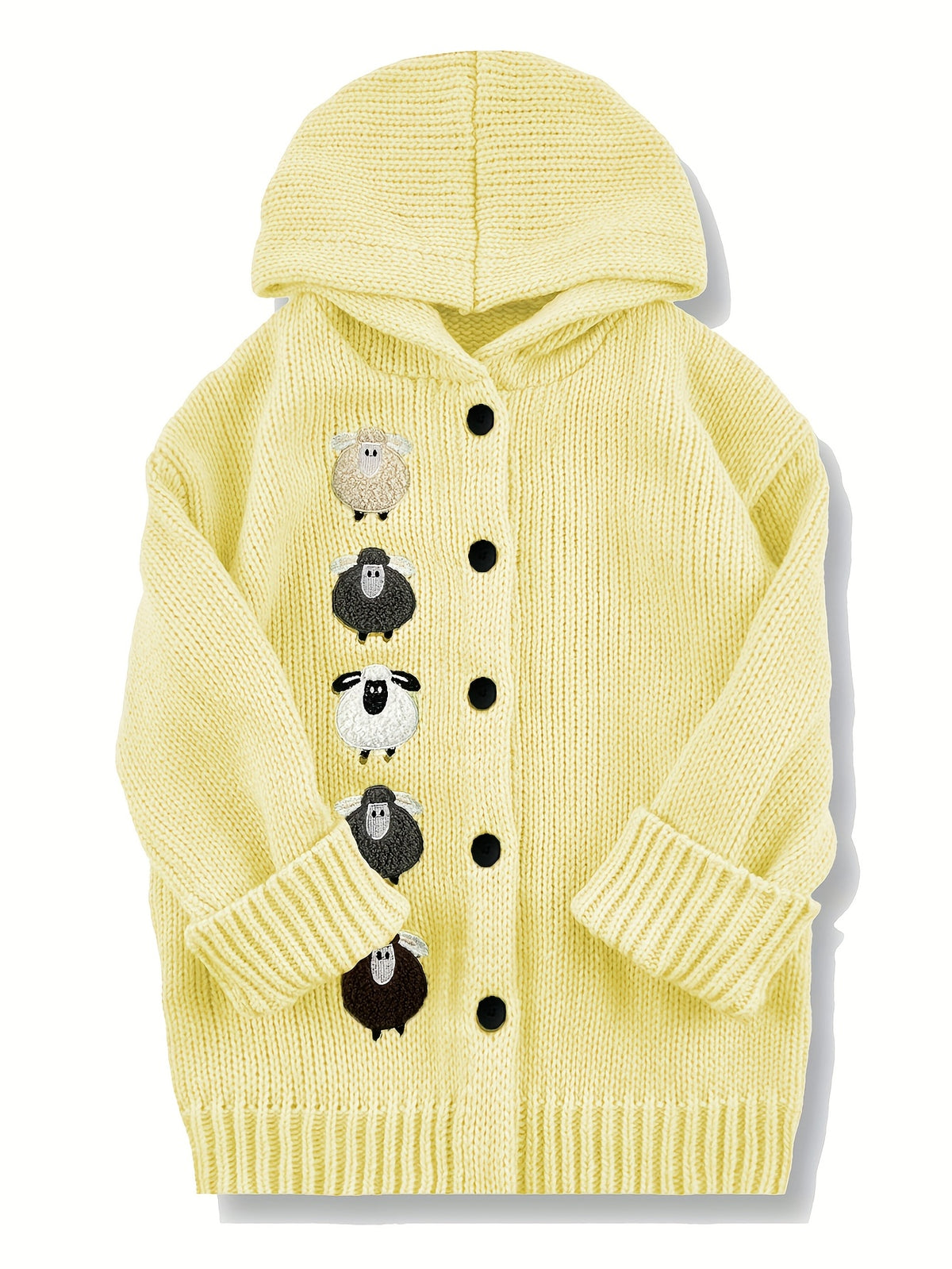 Winter Women's Elegant Hooded Oversized Outerwear Jacket, Multi-Color Little Lamb, Chunky, Soft, Thick, Beautiful, Stylish, Comfortable, Casual, Vintage, Commuting Cardigan, Gift - Bright Yellow