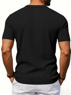 Men'S Loose Casual Henley Short-Sleeve Shirts for Summer - Black